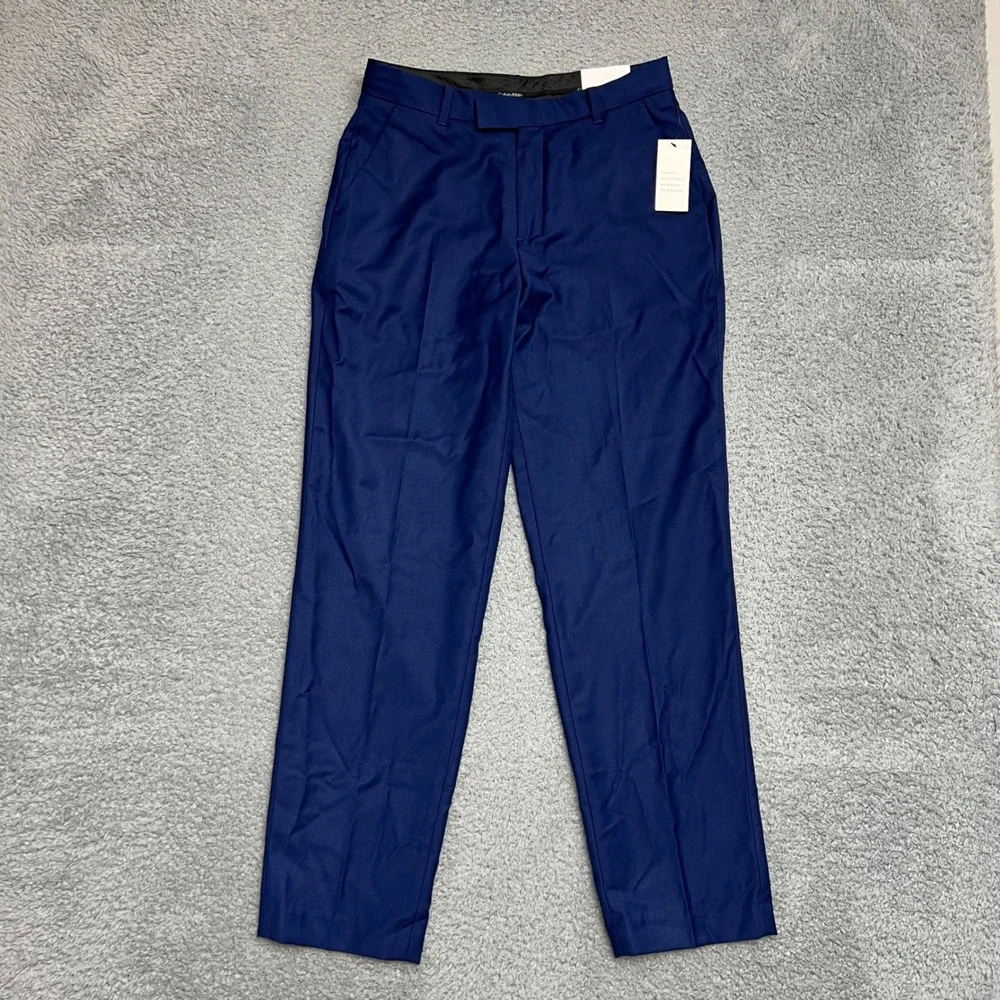 Calvin Klein Dress Pants Kids Size 18 Blue New K841152 Flat Front Tapered Leg